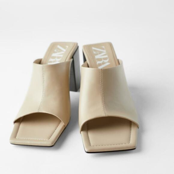ZARA Women's Leather Block Heel Mules Size 41/U - Picture 5 of 10